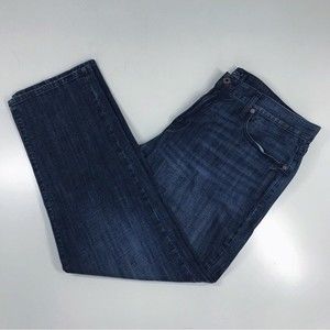 Lucky Brand 221 Original Straight Men's Dark Blue Wash Denim Jeans Distressed 38